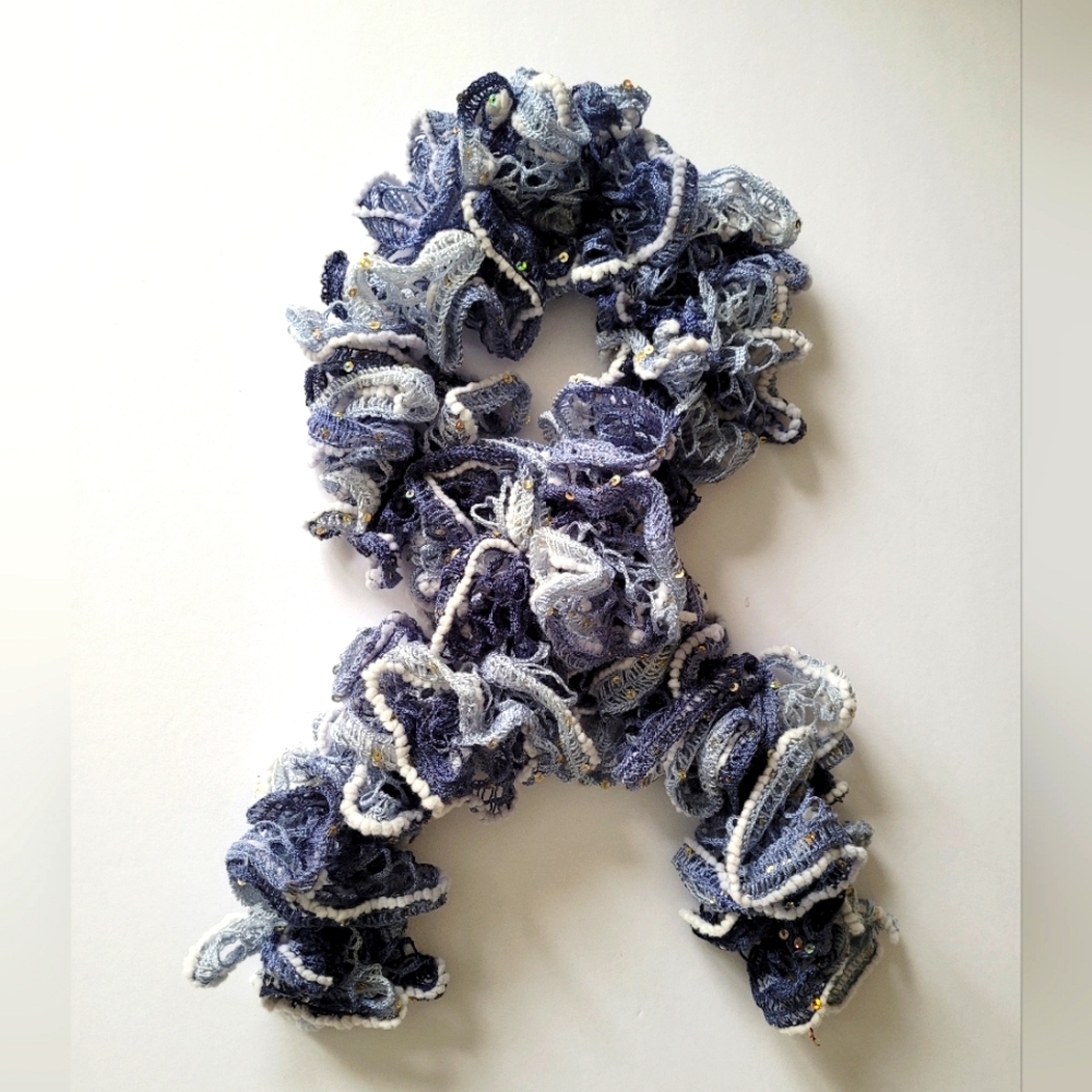 Handmade Ruffle Sashay Blue Scarf 37 1/2in